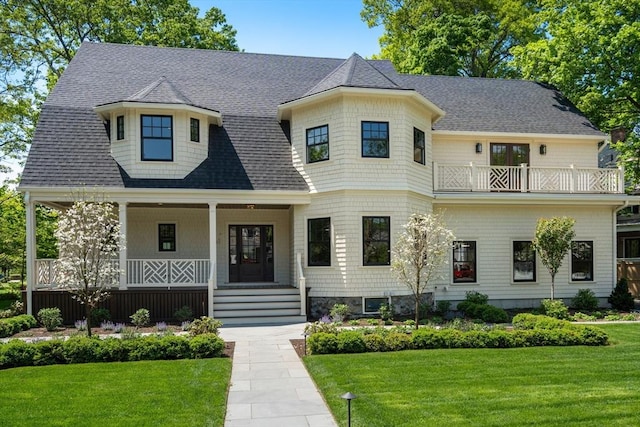 61 Westbourne Rd, Newton, MA 02459 - view of front of house featuring a porch, a front yard, and a shingled roof