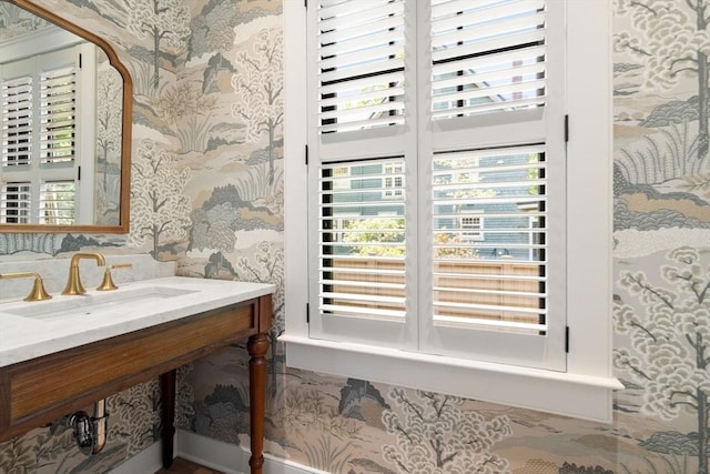 61 Westbourne Rd, Newton, MA 02459 - bathroom with wallpapered walls and a sink