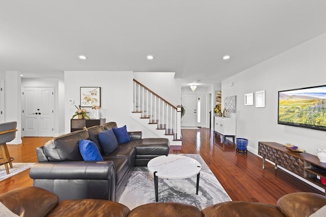 living room with hardwood / wood-style floors