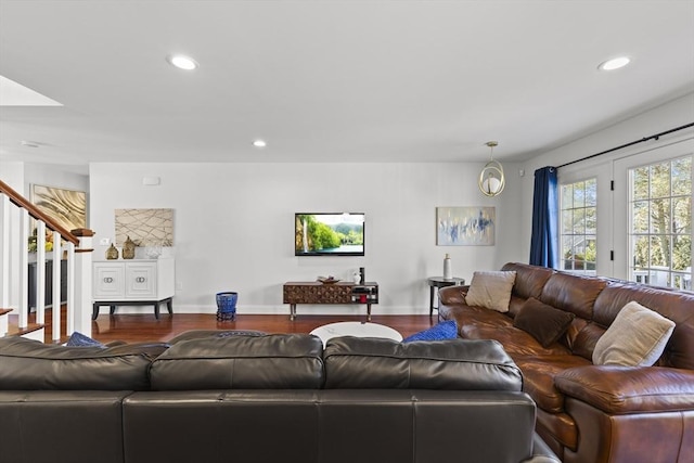 living room with hardwood / wood-style flooring