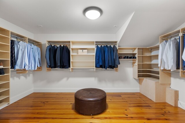 walk in closet with hardwood / wood-style flooring