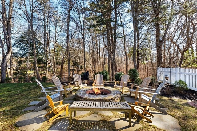 view of patio / terrace featuring a fire pit