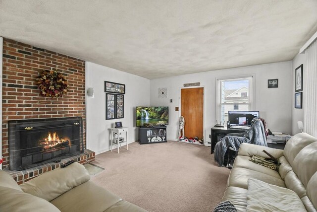 10 Gleason Rd, Shrewsbury, MA 01545 - carpeted living area featuring a brick fireplace
