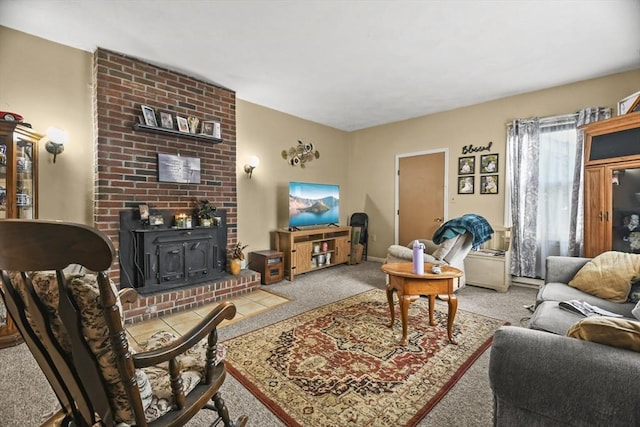 10 Gleason Rd, Shrewsbury, MA 01545 - living area with carpet floors and a wood stove