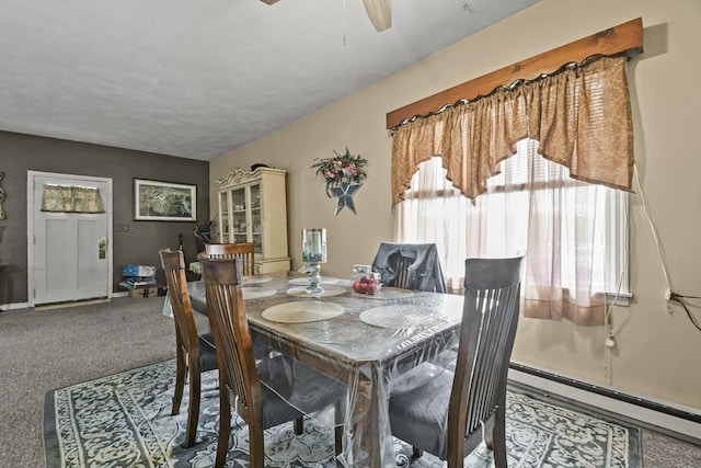 10 Gleason Rd, Shrewsbury, MA 01545 - dining room with ceiling fan, a baseboard radiator, and carpet floors