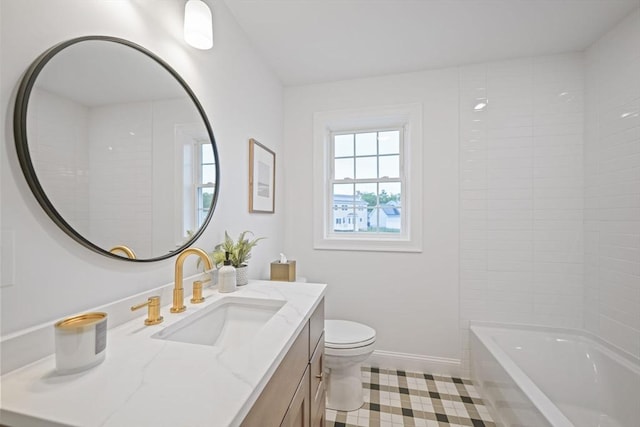 13 Nantucket Dr, Mattapoisett, MA 02719 - bathroom with vanity, toilet, baseboards, tile patterned flooring, and  shower combination