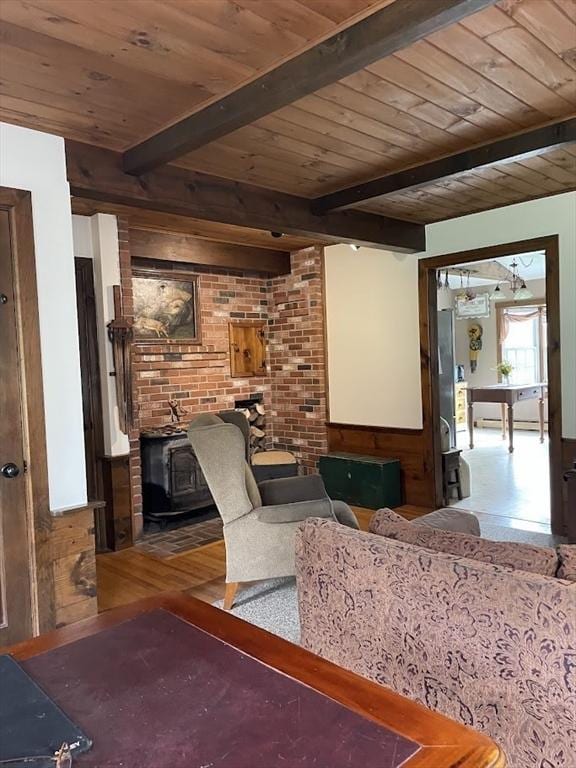 33 Whittemore St, Leicester, MA 01524 - living room with wood ceiling with exposed beams, wood finished floors, and wood walls