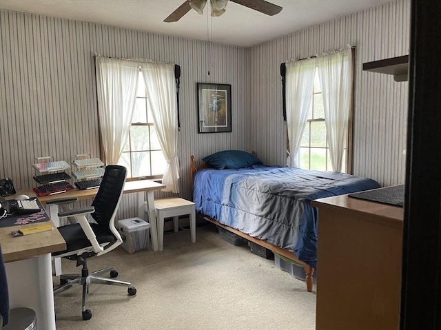 33 Whittemore St, Leicester, MA 01524 - carpeted bedroom with a desk, wallpapered walls, and ceiling fan