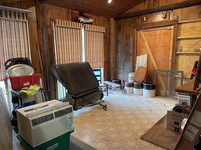 33 Whittemore St, Leicester, MA 01524 - misc room featuring wood walls, lofted ceiling, wooden ceiling, and carpet flooring