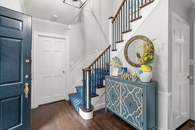 153 Old Connecticut Path, Wayland, MA 01778 - foyer featuring wood finished floors, crown molding, and stairway