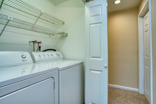 141 Shaw Farm Rd Unit 141, Canton, MA 02021 - clothes washing area featuring independent washer and dryer, light colored carpet, and baseboards