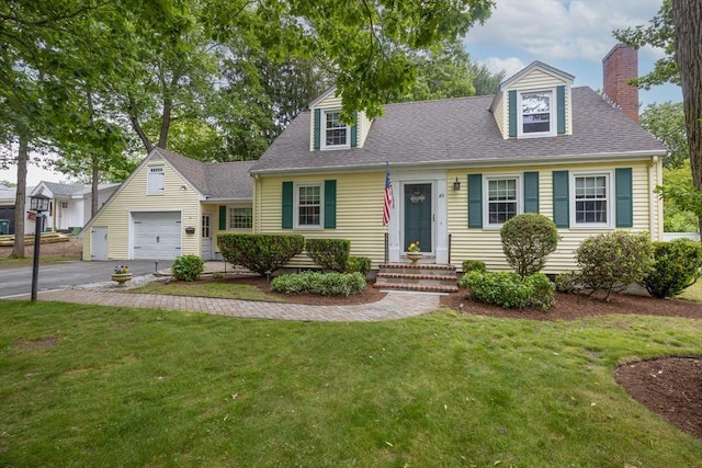 83 Summit Rd, Abington, MA 02351 - cape cod-style house with a front yard, roof with shingles, a chimney, and asphalt driveway
