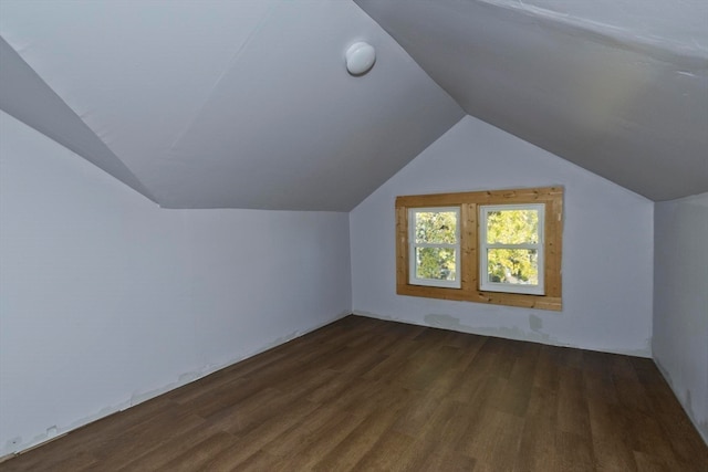 additional living space with lofted ceiling and dark hardwood / wood-style floors