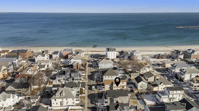 aerial view with a beach view and a water view