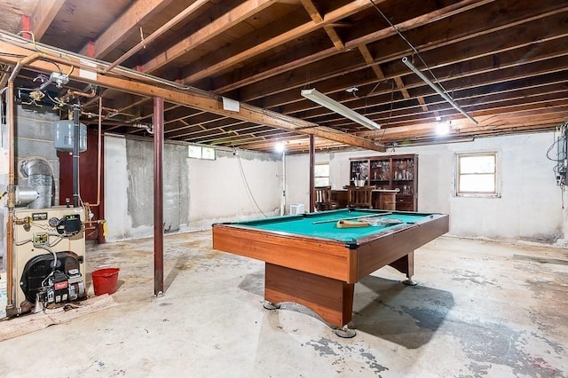 3 Sears Ave, Webster, MA 01570 - game room with concrete flooring, a heating unit, and pool table