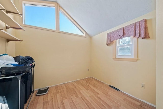 interior space with lofted ceiling and light wood finished floors