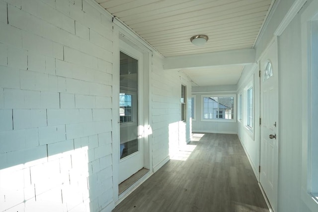 corridor featuring dark wood-type flooring