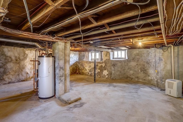 basement featuring water heater