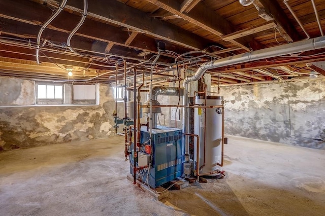 basement featuring water heater