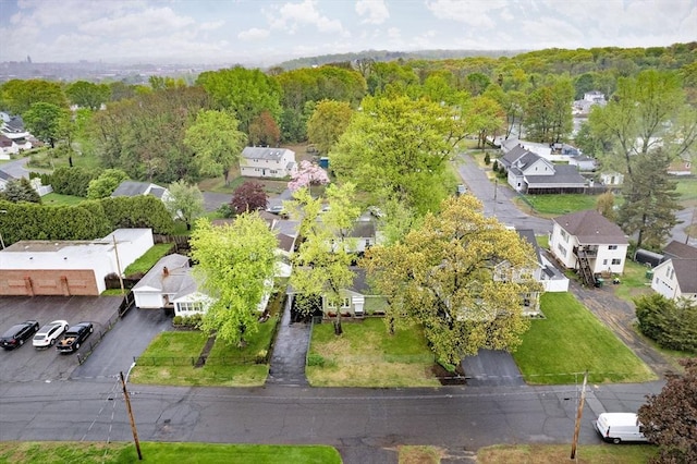 aerial perspective of suburban area with a heavily wooded area
