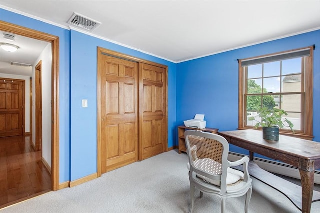 office featuring baseboards and crown molding
