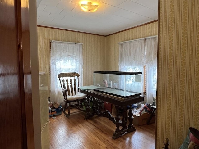 miscellaneous room with crown molding and hardwood / wood-style flooring