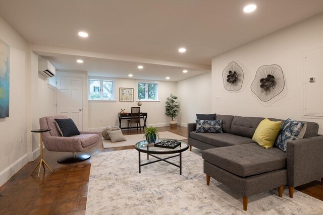 88 Round Hill Rd Unit 4, Northampton, MA 01060 - living area with recessed lighting, an AC wall unit, and baseboards