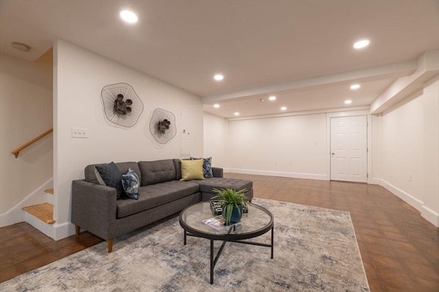 88 Round Hill Rd Unit 4, Northampton, MA 01060 - living area with recessed lighting, baseboards, and stairs