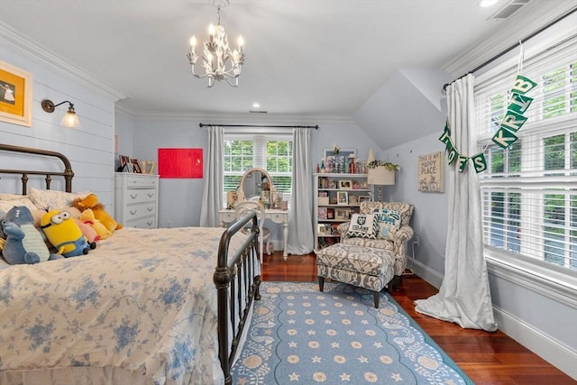 236 Grove St, Wellesley, MA 02482 - bedroom with a chandelier, wood finished floors, baseboards, and crown molding