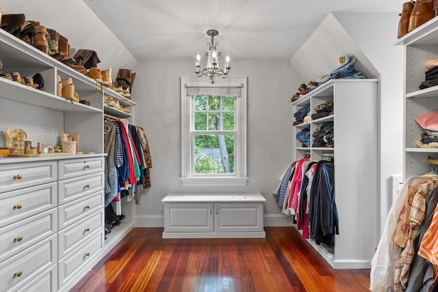 236 Grove St, Wellesley, MA 02482 - walk in closet featuring a chandelier and dark wood finished floors