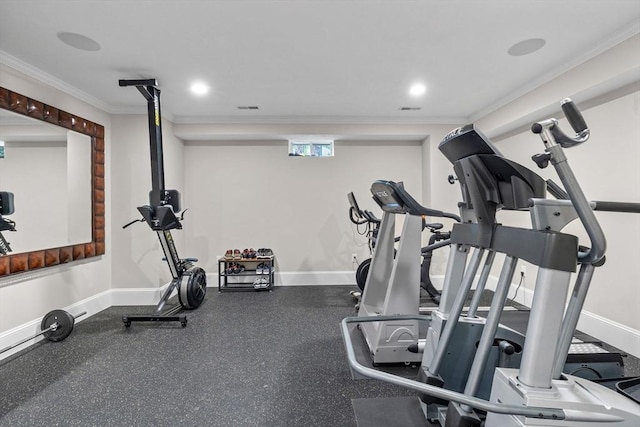 236 Grove St, Wellesley, MA 02482 - workout area featuring baseboards and crown molding