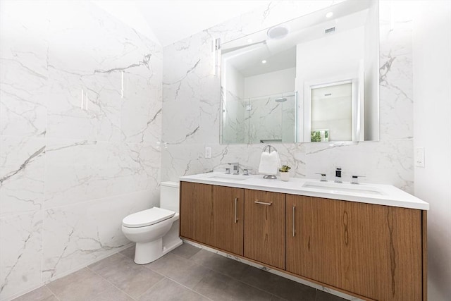 95 Griswold St Unit 95, Cambridge, MA 02139 - full bathroom with tile walls, double vanity, toilet, and a marble finish shower