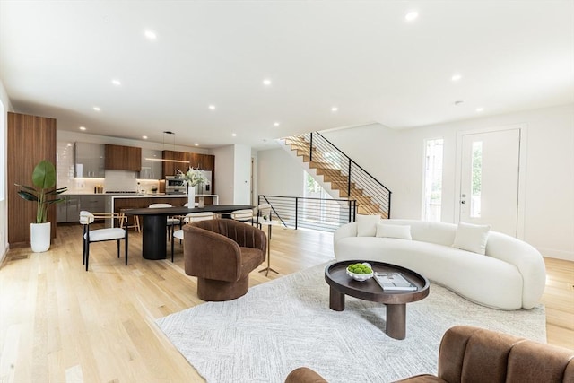95 Griswold St Unit 95, Cambridge, MA 02139 - living area featuring light wood-type flooring, recessed lighting, and stairs