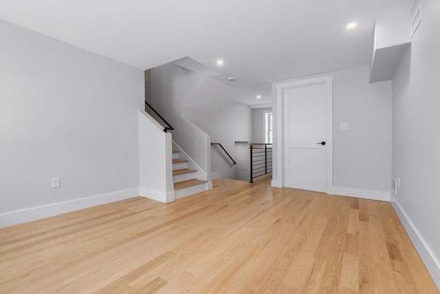 unfurnished living room with light hardwood / wood-style flooring