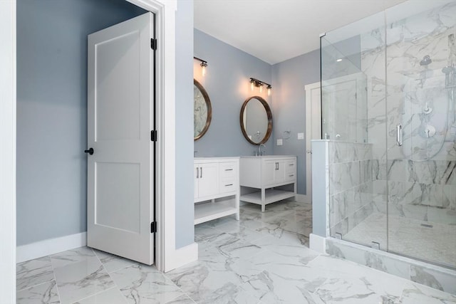 bathroom featuring vanity and walk in shower