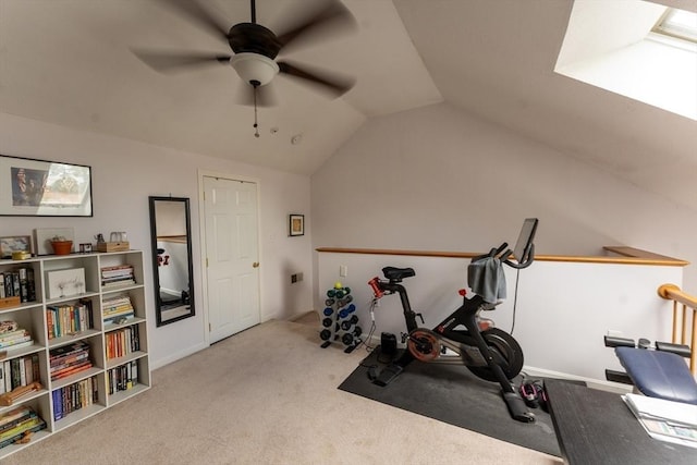 79 Steeplechase Ct Unit 79, Haverhill, MA 01832 - exercise area with a ceiling fan, vaulted ceiling, carpet floors, and baseboards