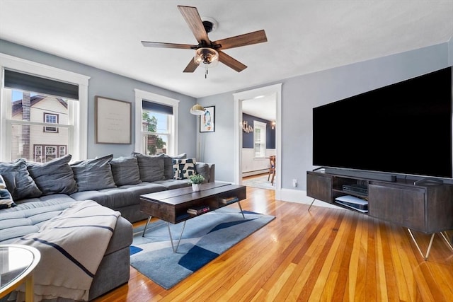 10 Saunders Rd, Lynn, MA 01904 - living room featuring a ceiling fan and light wood-style flooring