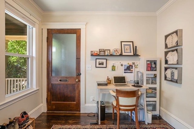 69 Bradfield Ave Unit 1, Boston, MA 02131 - office area featuring wood finished floors and crown molding