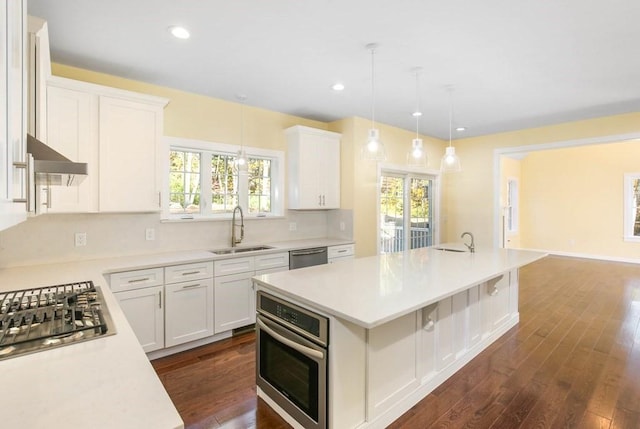 390 Marshall St, Leicester, MA 01524 - kitchen featuring white cabinetry, sink, an island with sink, and stainless steel appliances