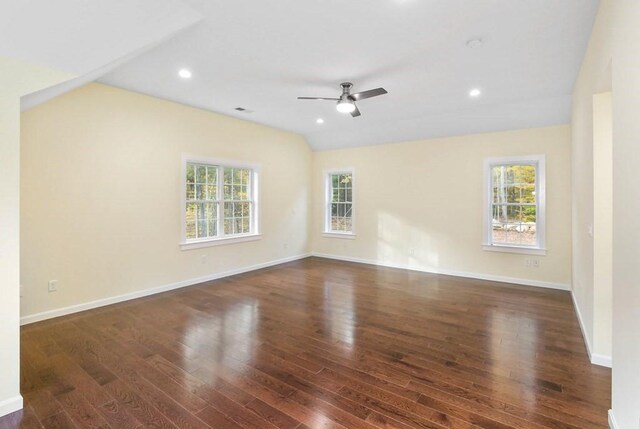 390 Marshall St, Leicester, MA 01524 - spare room featuring dark hardwood / wood-style floors, vaulted ceiling, and ceiling fan