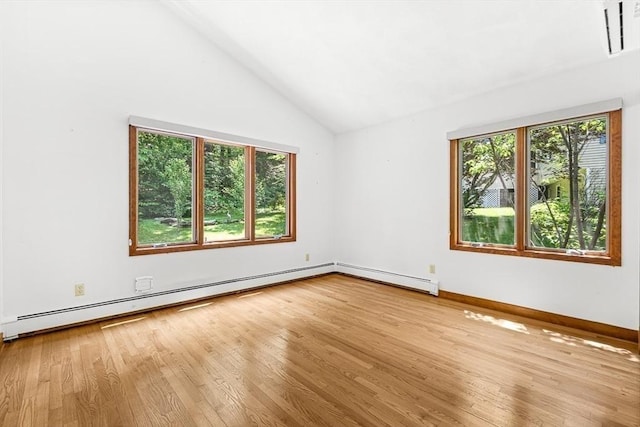 75 Winter St, Hopkinton, MA 01748 - spare room with lofted ceiling, wood finished floors, and a baseboard heating unit
