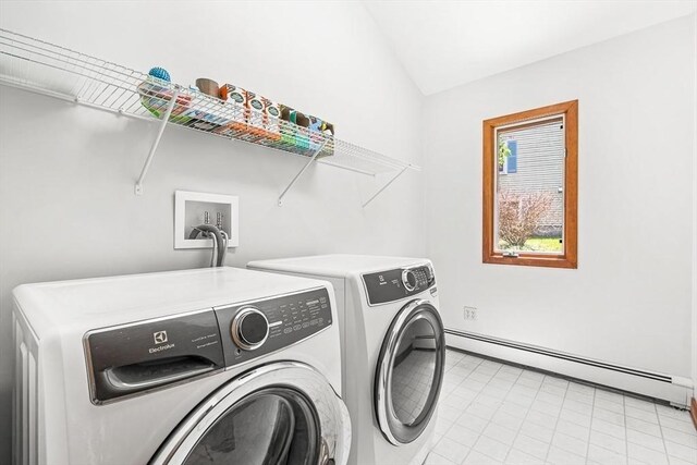 75 Winter St, Hopkinton, MA 01748 - washroom with a baseboard heating unit and washer and dryer
