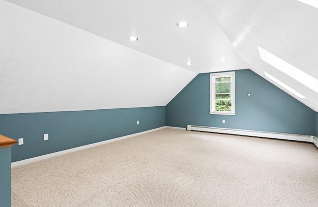 7 Evergreen Cir, Sterling, MA 01564 - bonus room featuring a baseboard heating unit, vaulted ceiling, carpet floors, recessed lighting, and a skylight