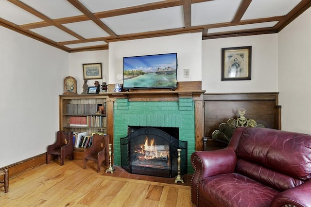 127 Carson Ave, Dalton, MA 01226 - living room with a fireplace, light wood-style floors, and baseboards