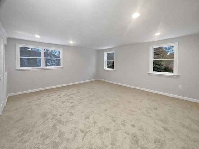 basement with light carpet