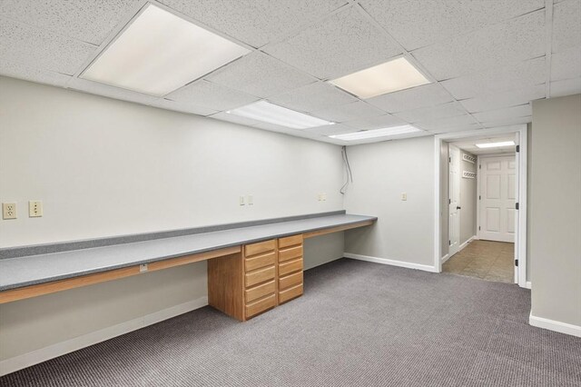 184 Burlingame Rd, Charlton, MA 01507 - unfurnished office with carpet, a paneled ceiling, built in desk, and baseboards
