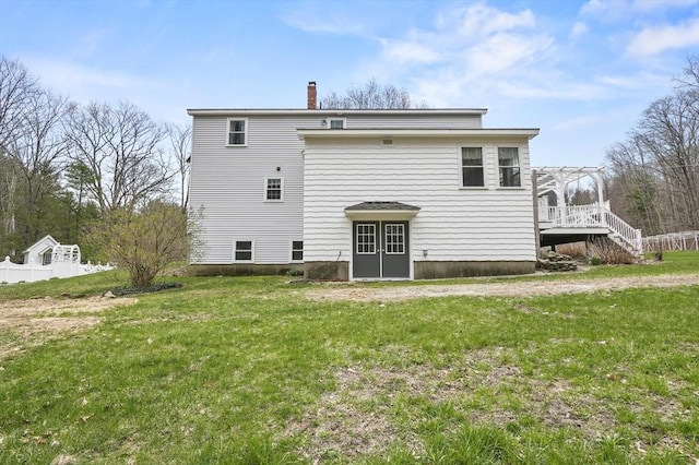184 Burlingame Rd, Charlton, MA 01507 - rear view of property with a chimney, a yard, a pergola, and a deck