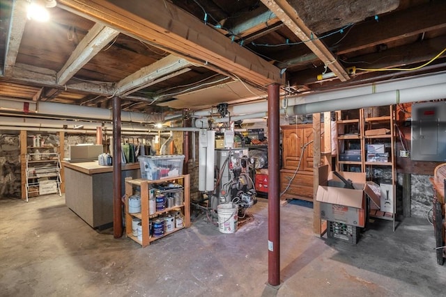 unfinished basement with electric panel