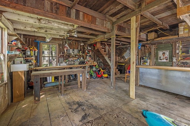 below grade area featuring a workshop area