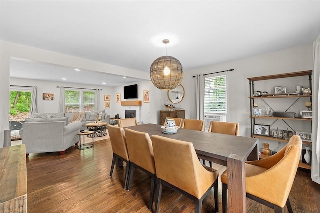 10 Old Broad St, Holden, MA 01522 - dining room featuring healthy amount of natural light, wood finished floors, a fireplace, and recessed lighting